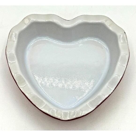 Emile Henry Red & White Heart Shape Ruffled Dish Made in France 5 3/4” 61.49 - Picture 4 of 16